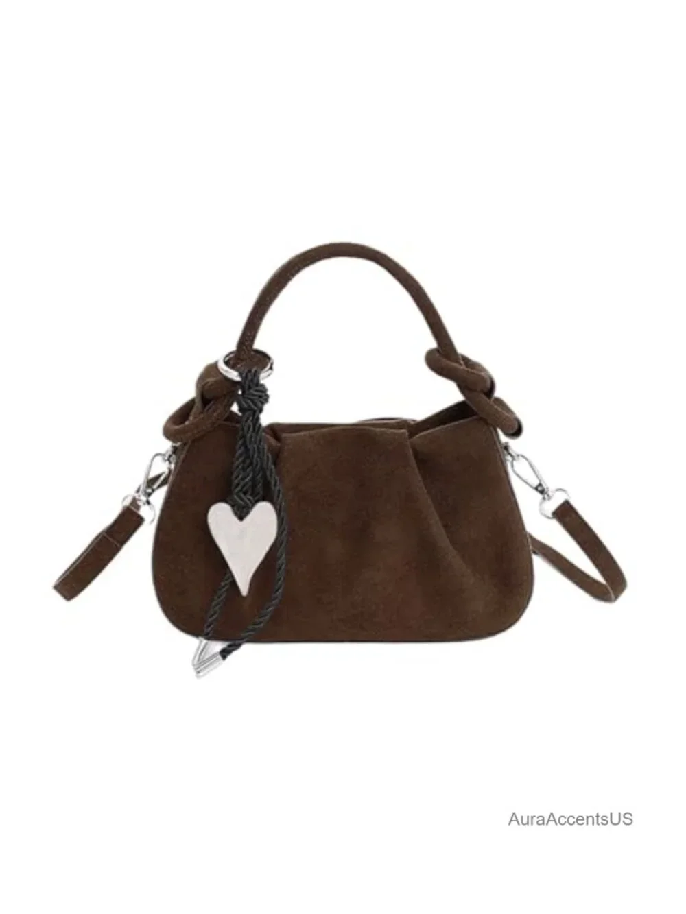 Faux Suede Small Slouchy Hobo Bag Crossbody Knotted Handle Fall Purse